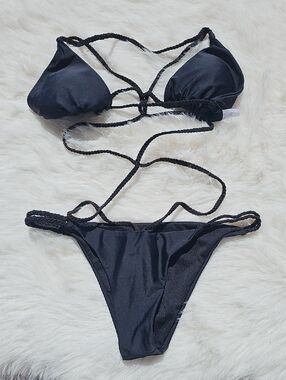 Black Strappy Bikini Set - Women Swim